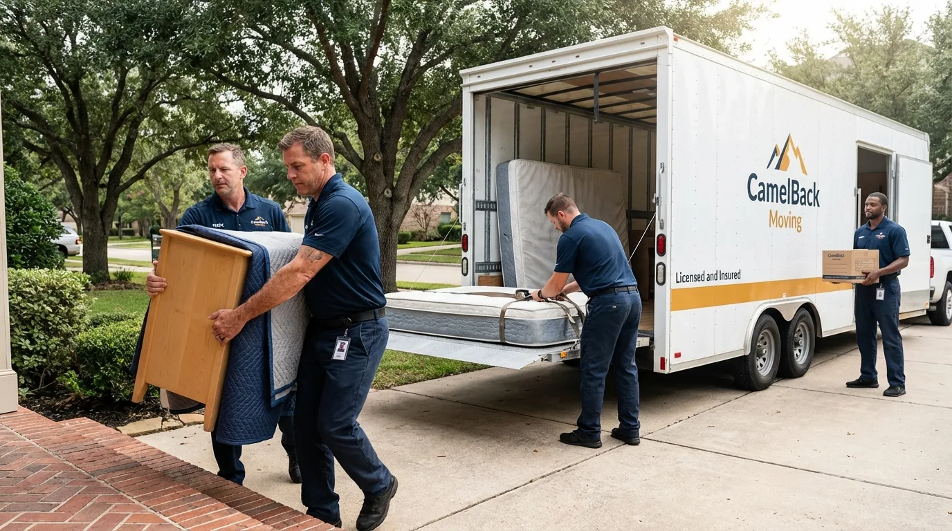 Crew loading residential truck for cross-state move from Springdale, AR